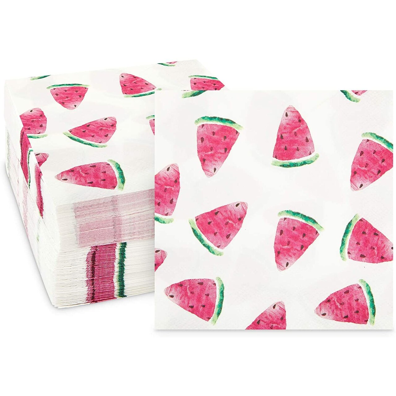 Sparkle and Bash Watermelon Napkins - 5 x 5 In Folded (10 x 10 In Open), Pack of 100, 2-Ply - Watermelon Cocktail Napkins & Party Decorations
